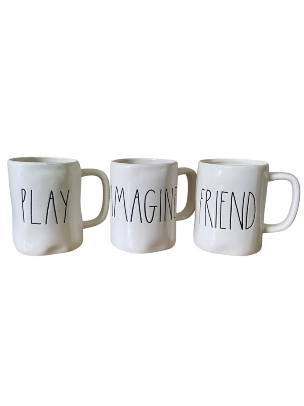 Rae Dunn Mugs PLAY IMAGINE FRIEND Set Of 3 Artisan Collection Farmhouse Cottage
